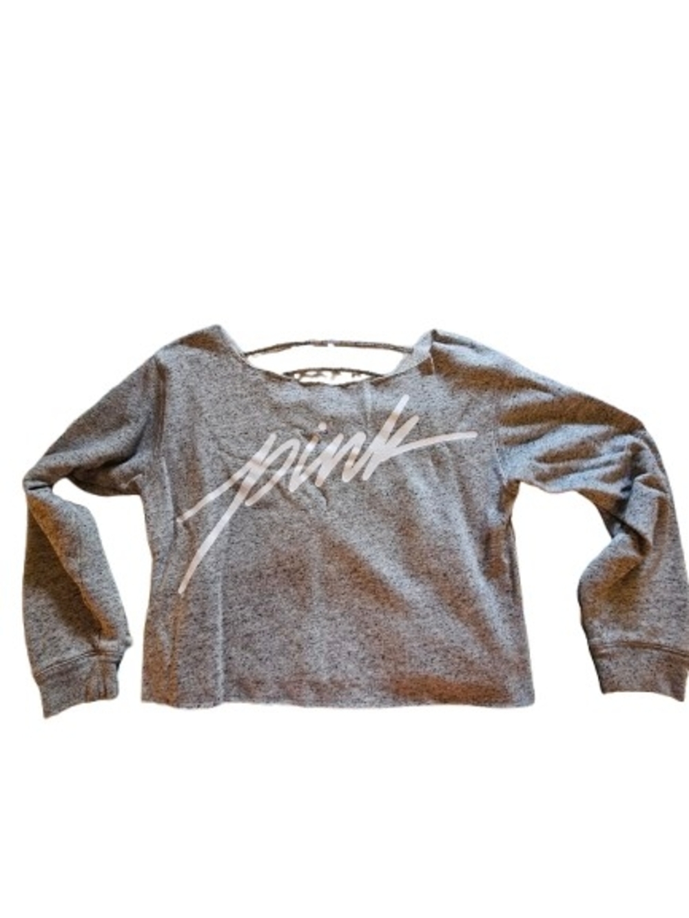 Victoria's Secret‎ PINK Gray Strappy Back Cropped Sweatshirt Logo Pullover